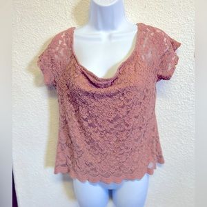 Ambiance brand light pink off the shoulder crop top